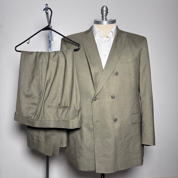 Alain Dupetit Mens 52L 46W Double Breasted Suit Dusky Brown 2 Piece